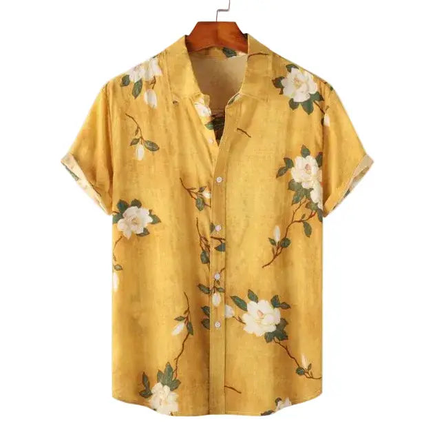 Flower Button Up Shirt - Floral Pattern Shirts - Hawaiian Shirts - Shirt - Dan Flashes - Yellow - Buy Unique Flower Button Up Shirt at Dan Flashes - Blossom Your Style!